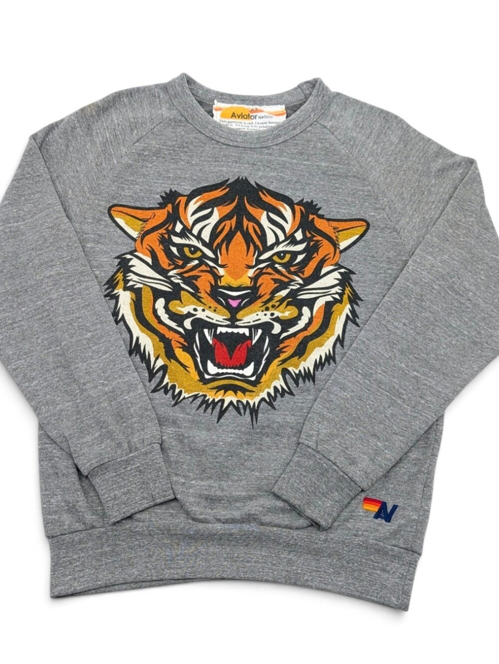Rare Aviator Nation Tiger Heather Grey Sweatshirt XS - Picture 2 of 6